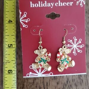 Gold Holiday Cheer Bear Earrings